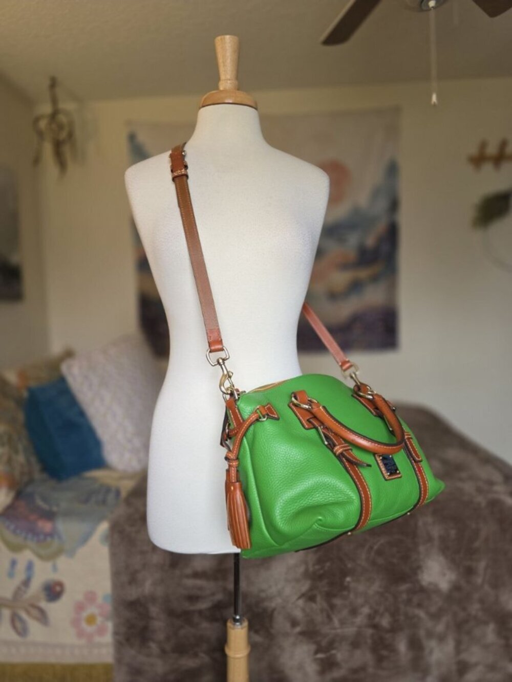 NWT Dooney & Bourke Bristol Satchel Kelly Green Pebble Leather Tassel Purse - Picture 3 of 16